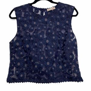 Alannah Hill Navy Blue Daisy Sheer Top Womens 16